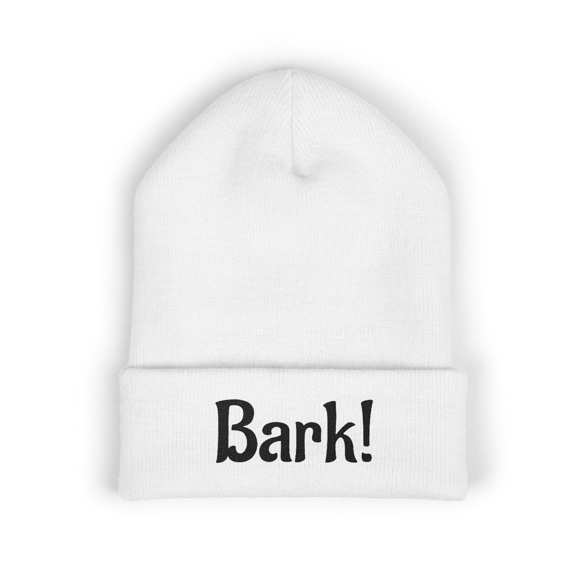 Bark! Embroidered Cuffed Beanie — Funny Dog Lover Knit Hat