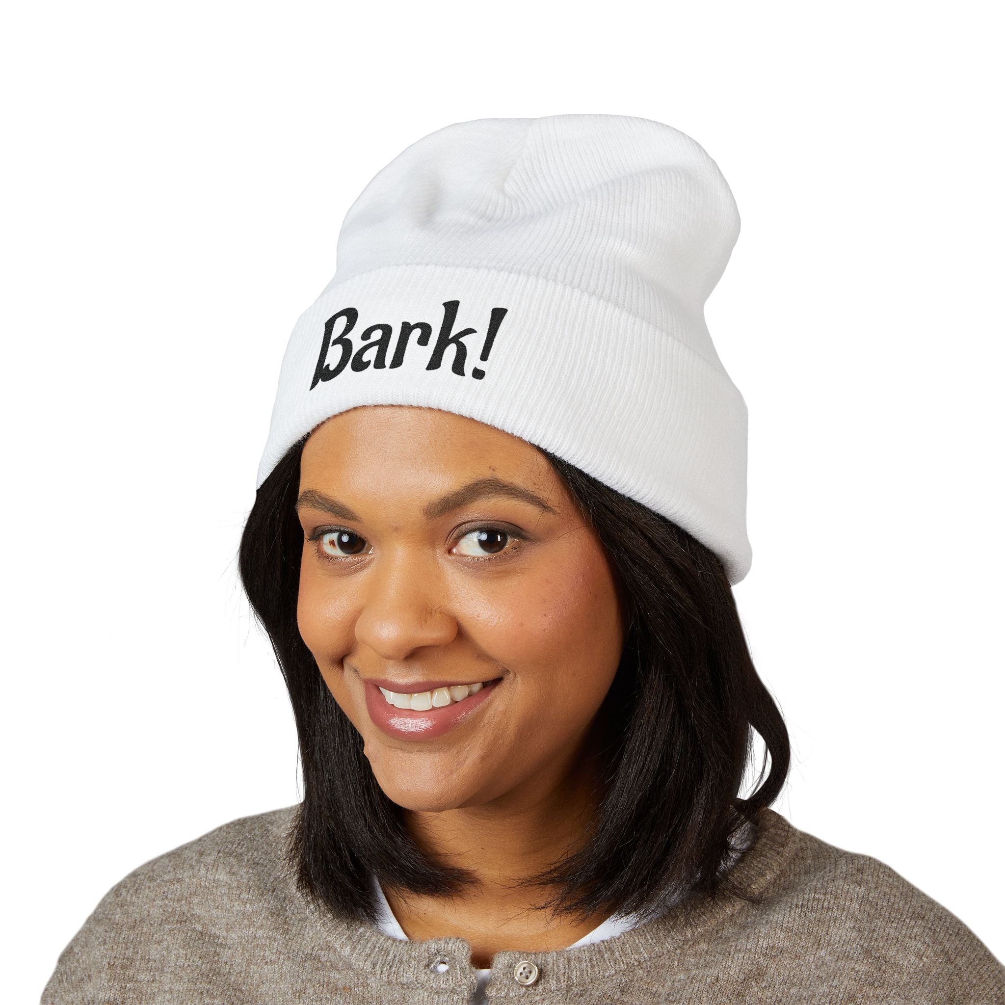 Bark! Embroidered Cuffed Beanie — Funny Dog Lover Knit Hat