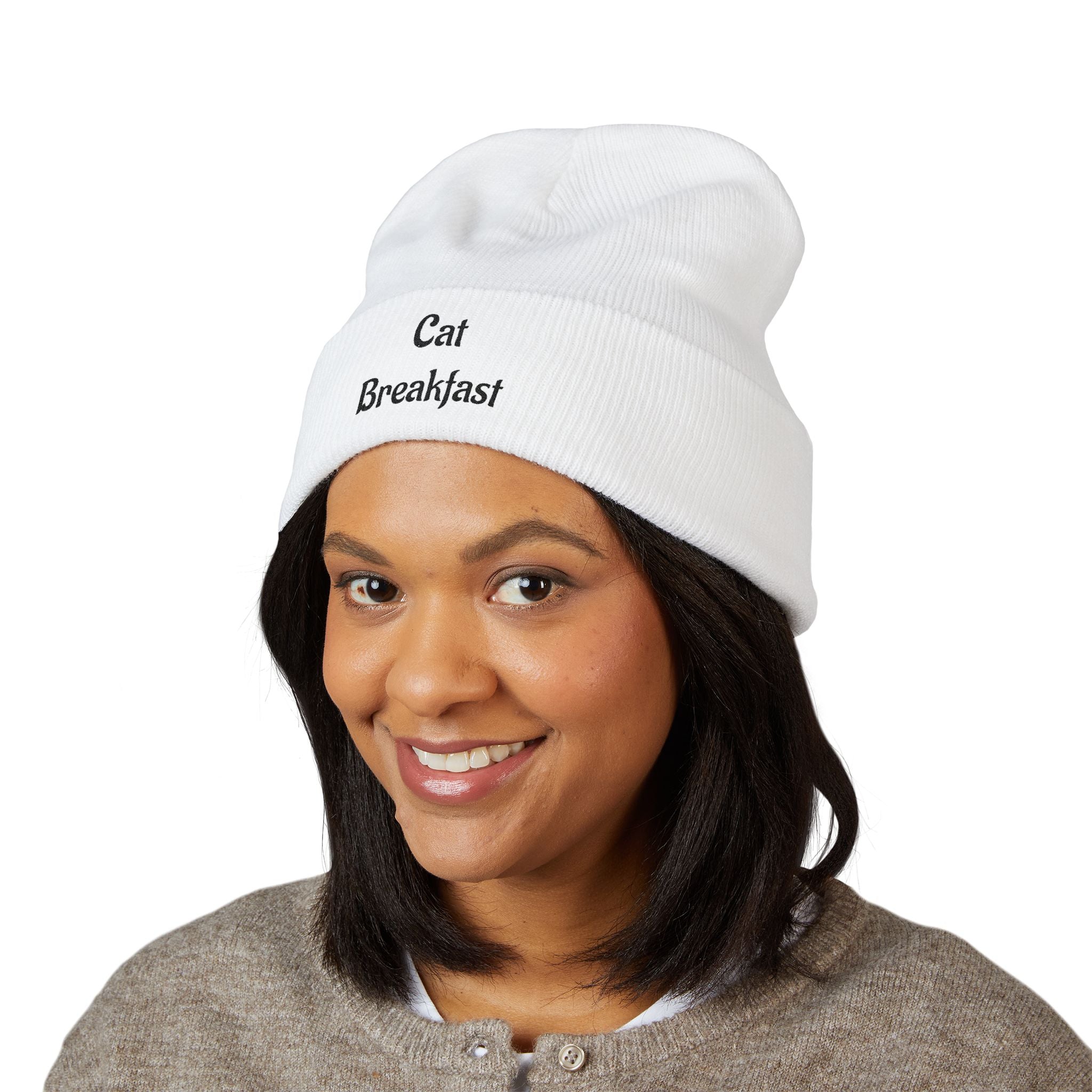 Cat Breakfast Embroidered Beanie